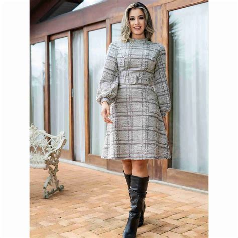 Vestido mídi drapeado com cinto Tweed de lã virgem cinza 